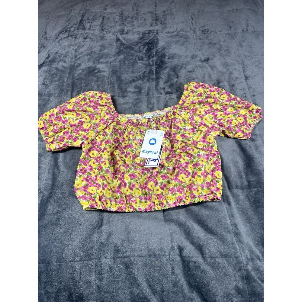 Mayoral Kerrigan Elbow Sleeve cropped Top Size 14‎ Cantaloupe Flower Print  NWT